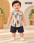 Boys Sleeveless Abstract Print Nima & Navy Shorts Set-BO322