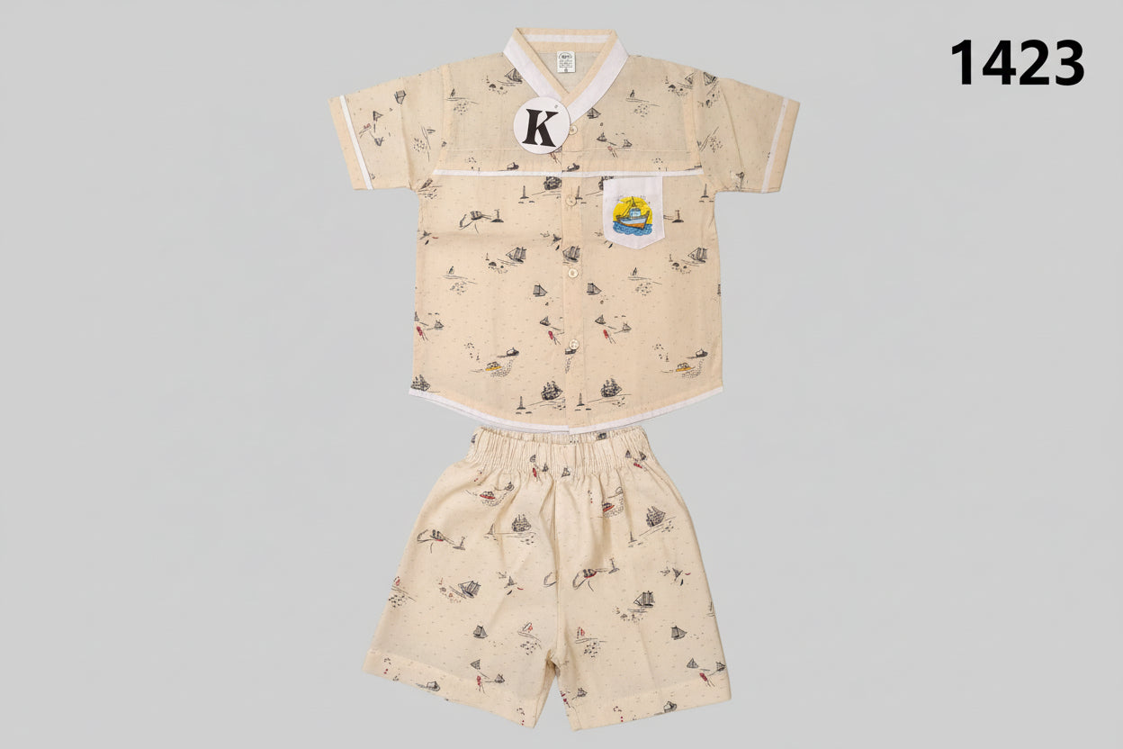 Baby Boys Boat Print Shirt & Shorts Set-C56