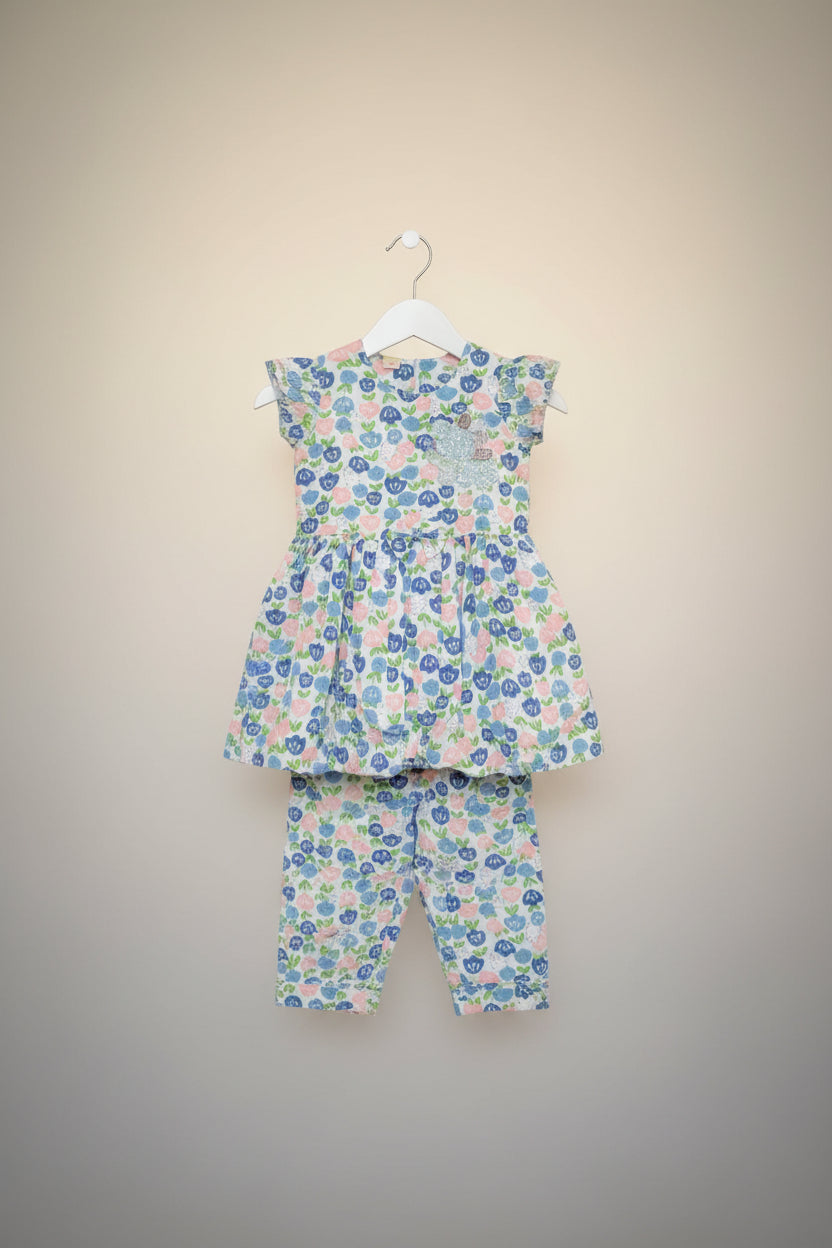 Girls Floral Printed Top & Pant Set (2-Piece) 2
