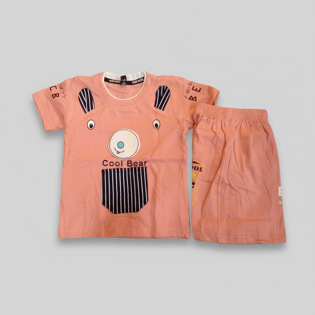 Kids Cool Bear Printed T-Shirt & Shorts Set 333