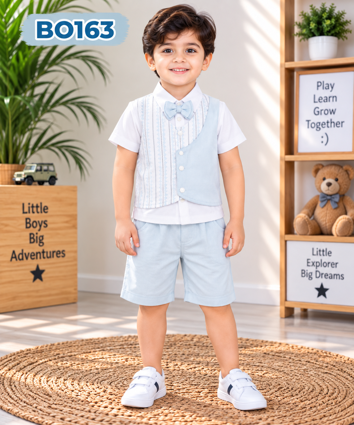 Baby Boys Formal Shirt & Shorts Set with Bow Tie BO163