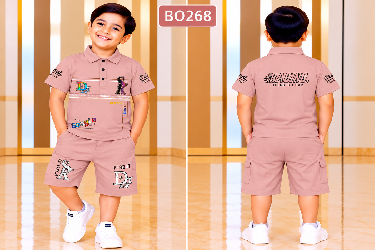 Boys Racing Graphic Polo T-Shirt & Shorts Set – BO268