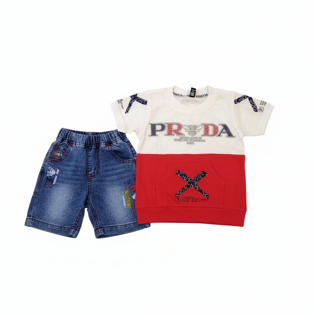 Boys PRDA Color Block T-Shirt & Denim Shorts Set 247