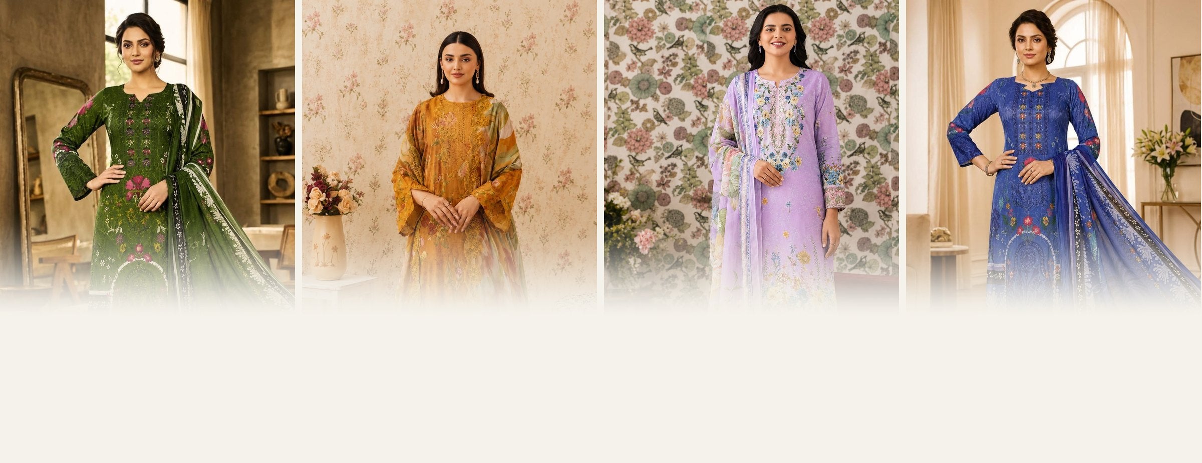 Ladies unstitched three piece — flat 10% off